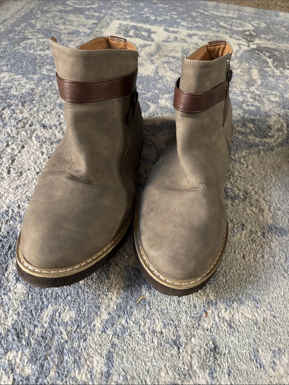 cloudwalkers Gray Taupe Ankle Boots with Brown Strap